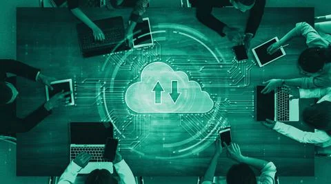 Cloud computing technology and online data storage for shrewd business network Foto stock