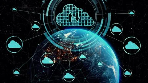 Cloud computing technology and online data storage for shrewd business network Foto stock