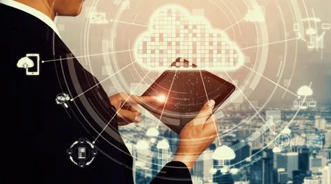 Cloud computing technology and online data storage for shrewd business network 스톡 사진