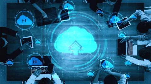 Cloud computing technology and online data storage for shrewd business network Stock Photos