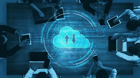 Cloud computing technology and online data storage for shrewd business network Stock Photos