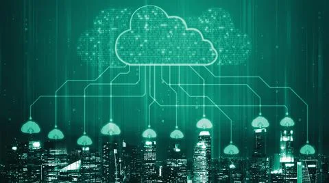 Cloud computing technology and online data storage for shrewd business network Stock Photos