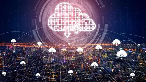 Cloud computing technology and online data storage for shrewd business network Foto stock