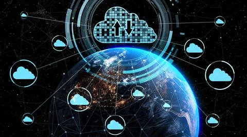 Cloud computing technology and online data storage for shrewd business network Stock Photos