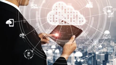 Cloud computing technology and online data storage for shrewd business network 写真素材