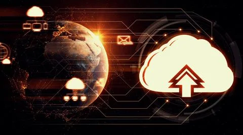 Cloud computing technology and online data storage for shrewd business network Foto stock