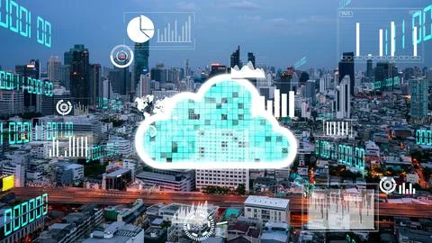 Cloud computing technology and online data storage for alteration data sharing 스톡 사진