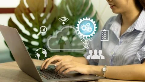 Cloud computing technology and online data storage for business Stock-Fotos