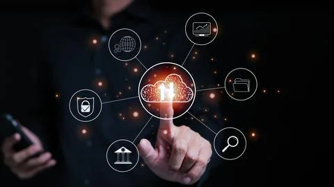 Cloud computing technology and online data storage for business network. Stock Photos