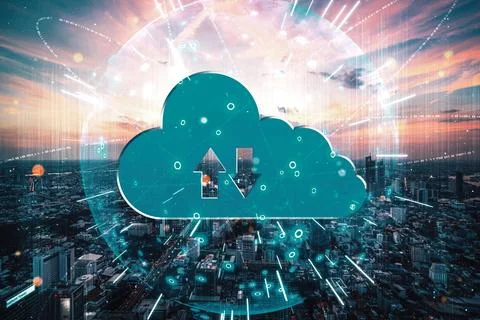Cloud computing technology and online data storage for business network uds Stockfoto's
