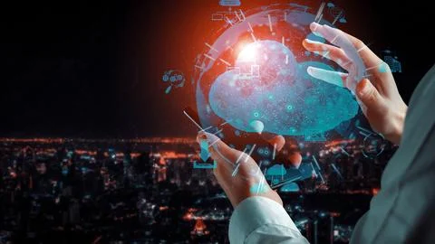 Cloud computing technology and online data storage for business network uds Foto stock