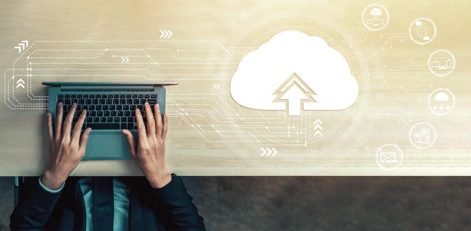 Cloud computing technology and online data storage for business network uds 스톡 사진