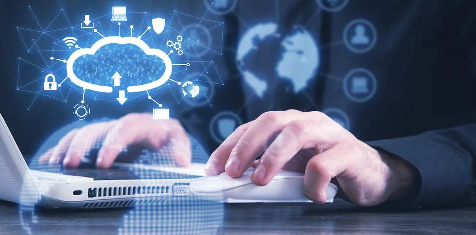 Cloud computing technology and online data storage. Foto stock