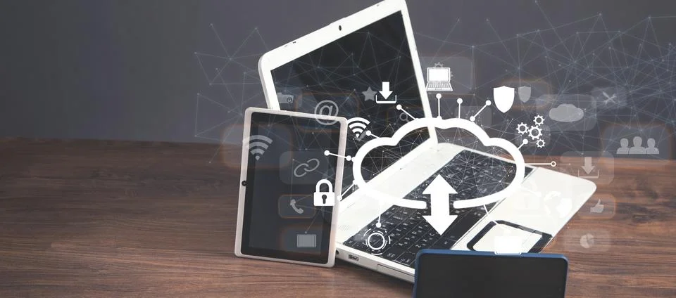 Cloud computing technology and online data storage. Foto stock