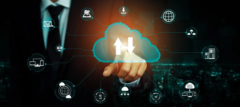 Cloud computing technology and online data storage for business network uds Foto stock