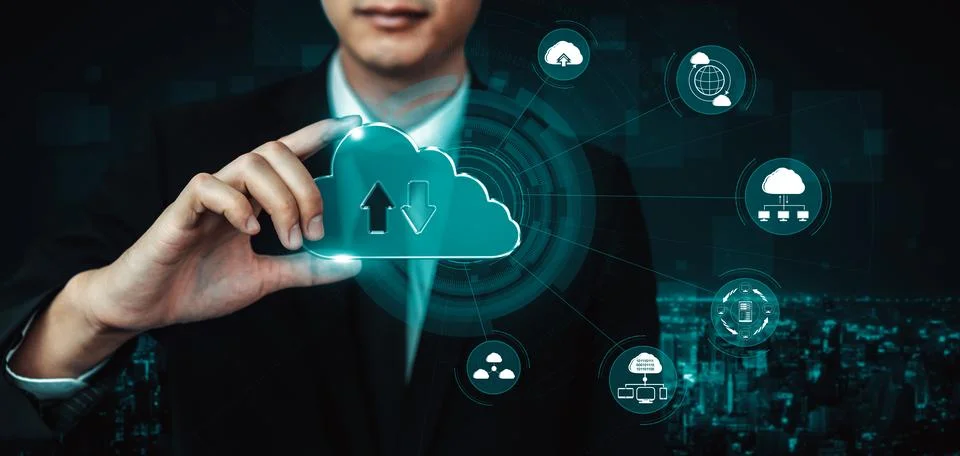 Cloud computing technology and online data storage for business network uds Stock Photos