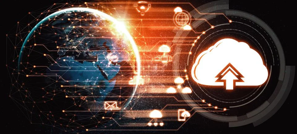 Cloud computing technology and online data storage for business network uds Stock Photos