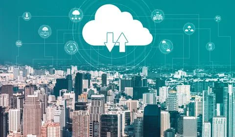 Cloud computing technology and online data storage for business network uds Foto stock