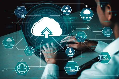 Cloud computing technology and online data storage for business network uds Foto stock