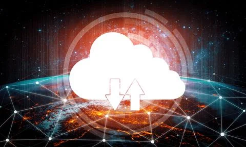 Cloud computing technology and online data storage for business network uds Stockfoto's