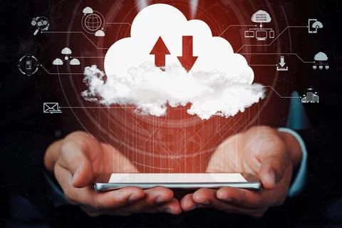 Cloud computing technology and online data storage for business network uds Stock-Fotos