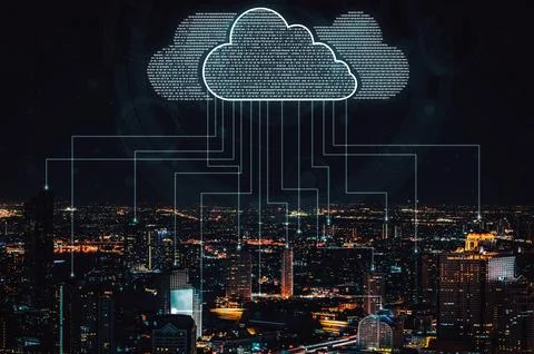 Cloud computing technology and online data storage for business network uds Stock Photos