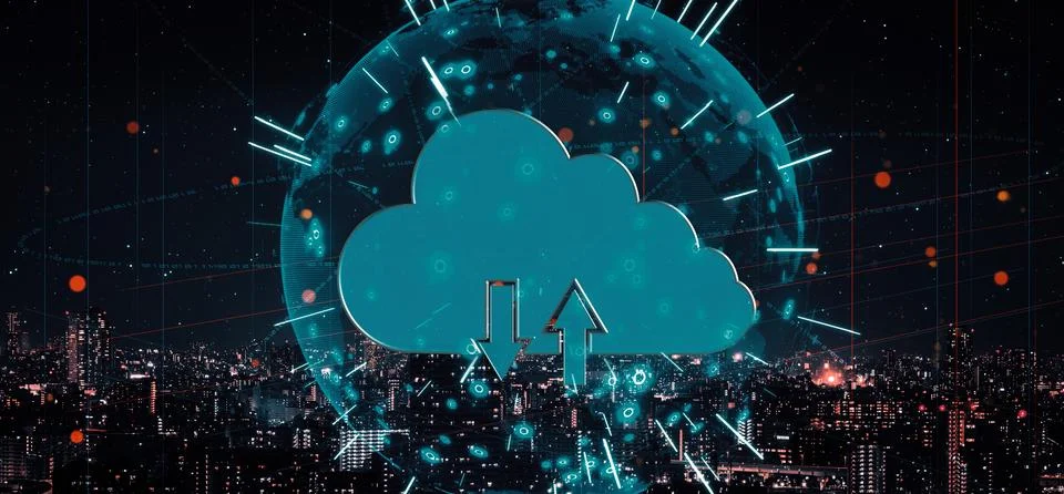 Cloud computing technology and online data storage for business network uds Stock Photos