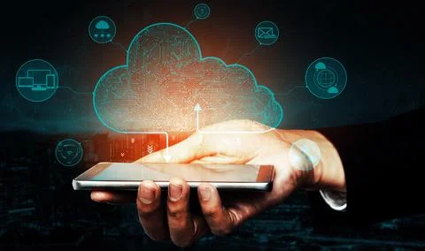 Cloud computing technology and online data storage for business network uds 스톡 사진