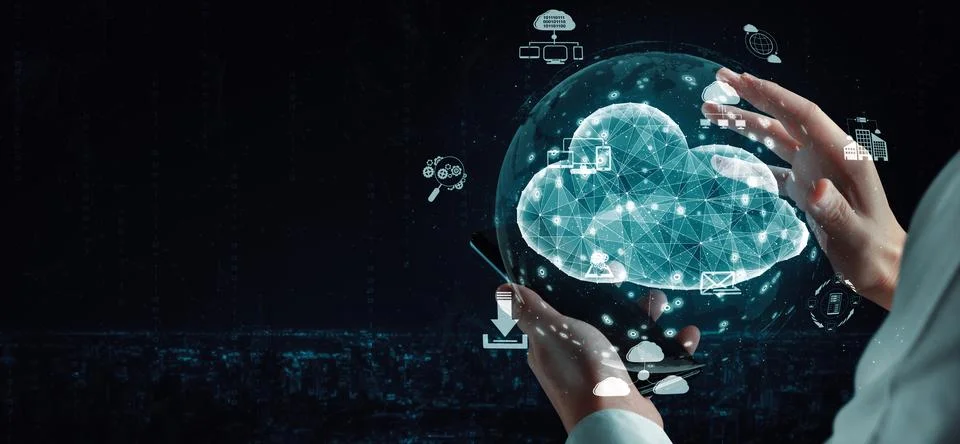 Cloud computing technology and online data storage for business network uds 스톡 사진