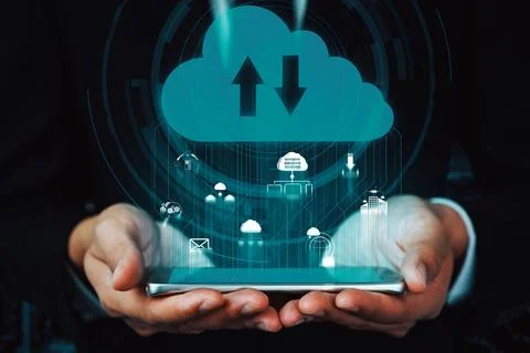 Cloud computing technology and online data storage for business network uds Stock Photos