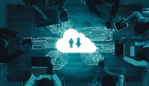 Cloud computing technology and online data storage for business network uds 스톡 사진