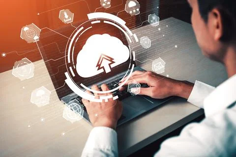 Cloud computing technology and online data storage for business network uds Stock Photos