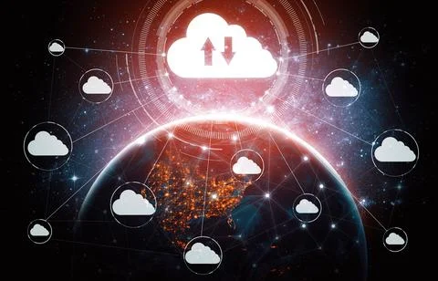 Cloud computing technology and online data storage for business network uds Stock Photos