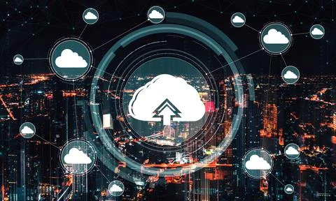 Cloud computing technology and online data storage for business network uds Foto stock