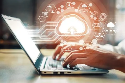 Cloud computing technology and online data storage for business network uds 写真素材