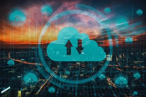 Cloud computing technology and online data storage for business network uds 스톡 사진