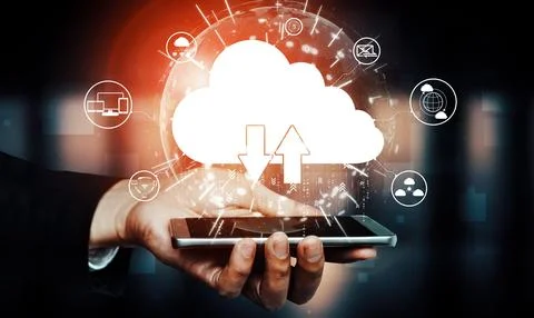 Cloud computing technology and online data storage for business network uds 스톡 사진