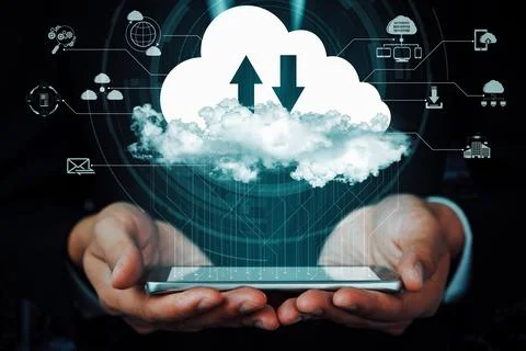 Cloud computing technology and online data storage for business network uds Stock Photos