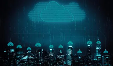 Cloud computing technology and online data storage for business network uds Stockfoto's