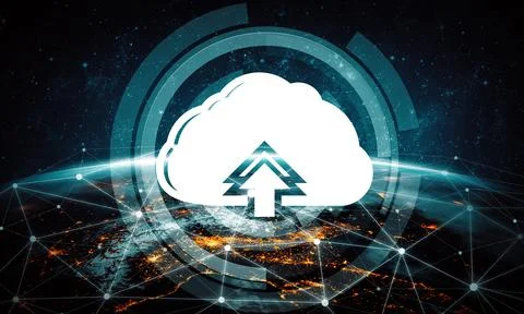 Cloud computing technology and online data storage for business network uds Stockfoto's