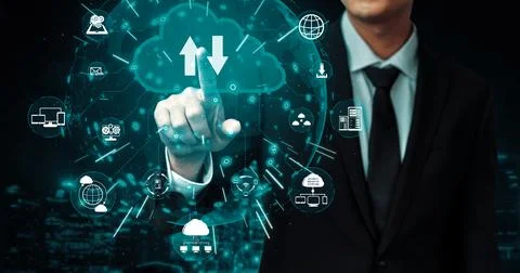 Cloud computing technology and online data storage for business network uds Stock Photos