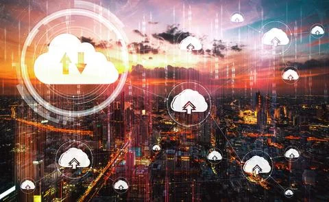 Cloud computing technology and online data storage for business network uds Foto stock