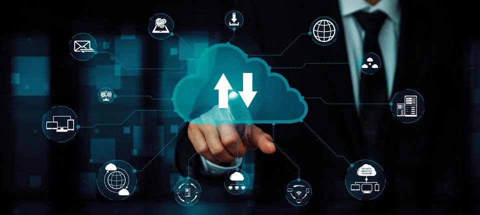 Cloud computing technology and online data storage for business network uds Stock Photos