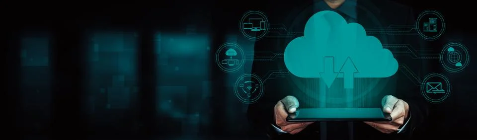 Cloud computing technology and online data storage for business network uds Stock Photos