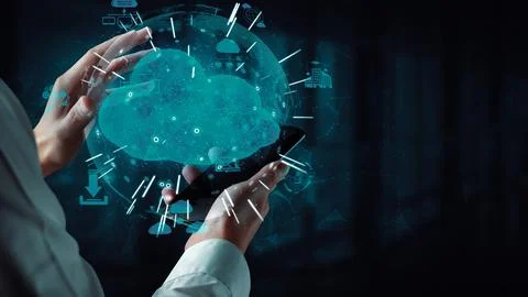 Cloud computing technology and online data storage for business network uds Stock Photos