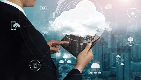 Cloud computing technology and online data storage for business network uds 스톡 사진