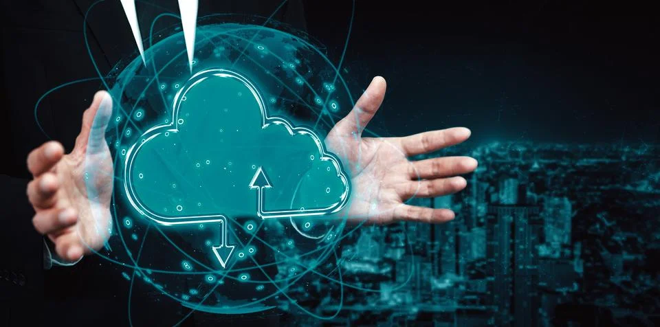 Cloud computing technology and online data storage for business network uds Stock Photos