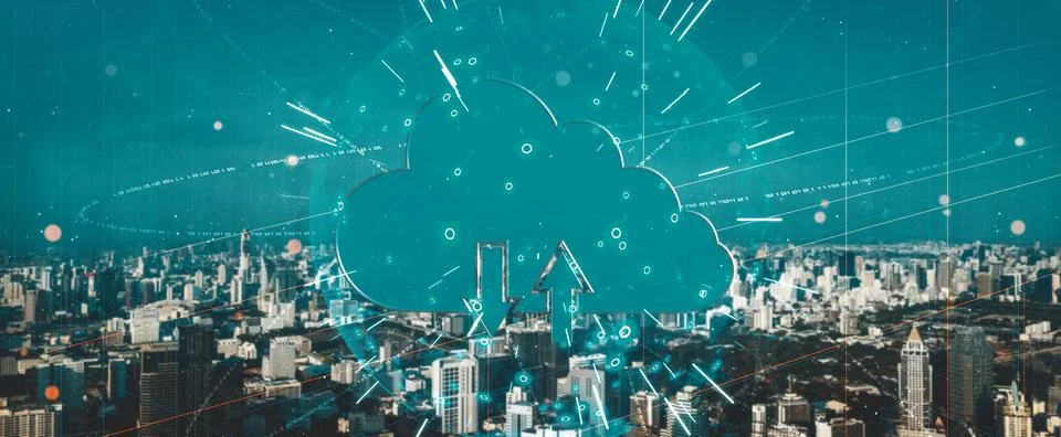 Cloud computing technology and online data storage for business network uds Stock Photos