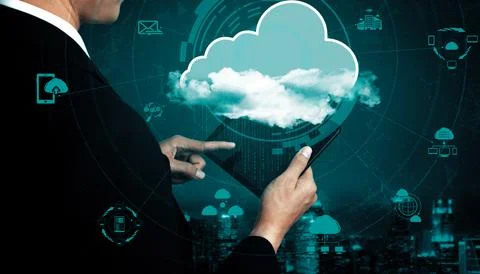 Cloud computing technology and online data storage for business network uds 스톡 사진