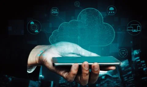 Cloud computing technology and online data storage for business network uds Stock Photos